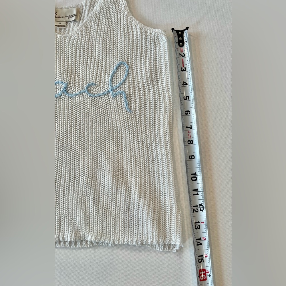 Vintage Havana Knit Tank Top with Blue 'Beach’ Embroidery Sweater Tank Small - Picture 5 of 9